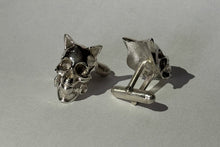 Load image into Gallery viewer, Sterling Silver Kitten Skull Cufflinks made using traditional handheld Jewellery techniques