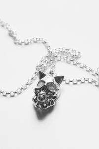 Sterling Silver Kitten Skull Necklace made using traditional handheld Jewellery techniques